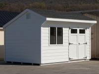 10x14 White Cottage style storage shed with shiplap siding for sale at Pine Creek Structures